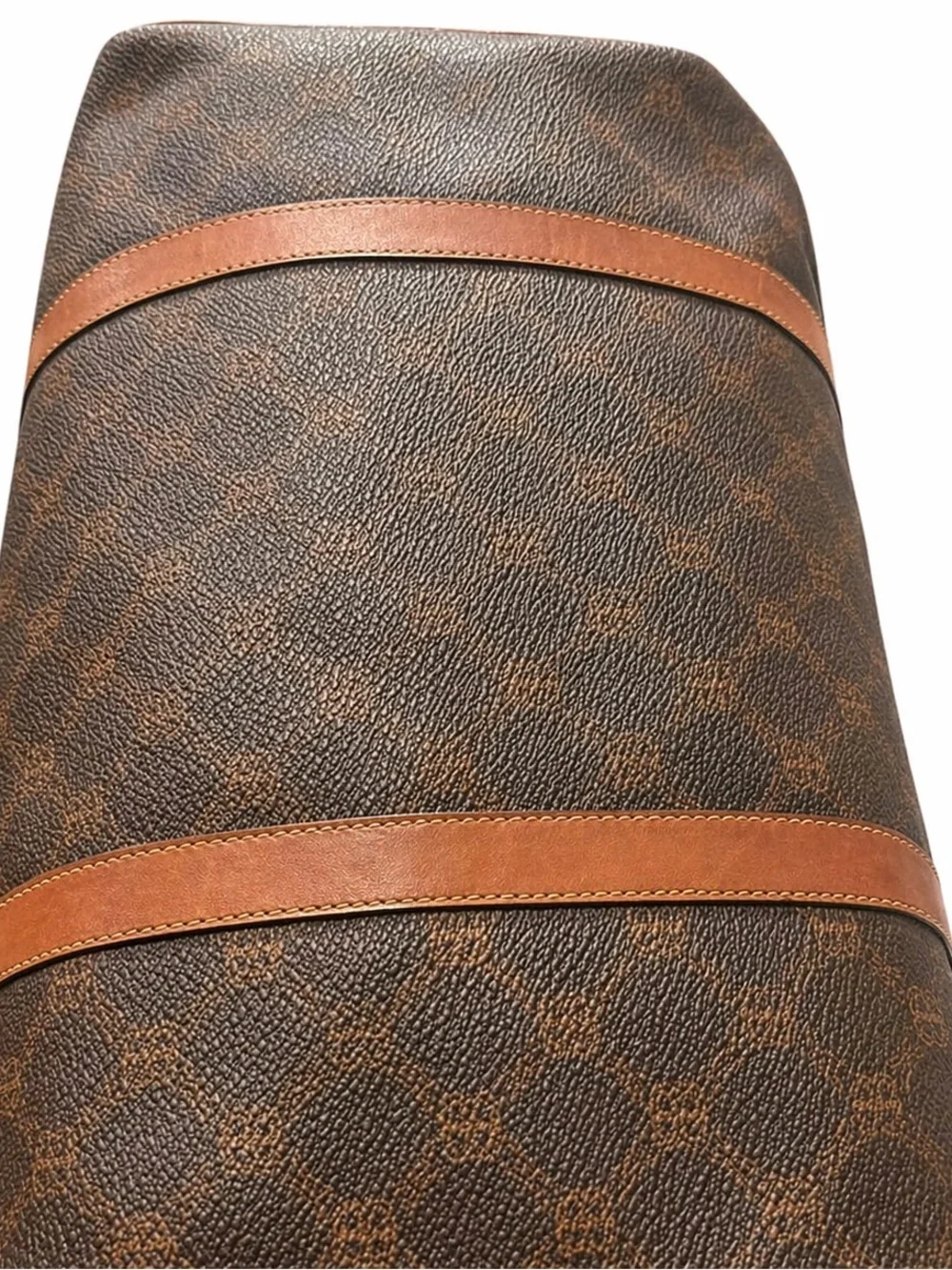 Bally Vintage Monogram‎ Boston Bag Brown Leather Trim Travel Satchel